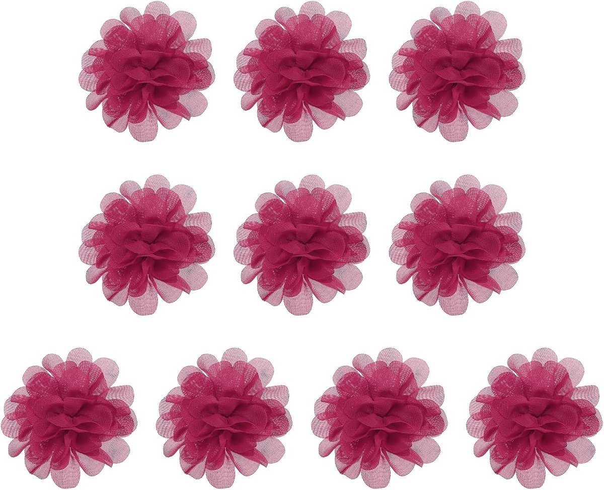 10x Chiffon Bloemen Roze - Gaas Stof Applicaties voor Knutselen, Haaraccessoires en Bruiloft Decoratie