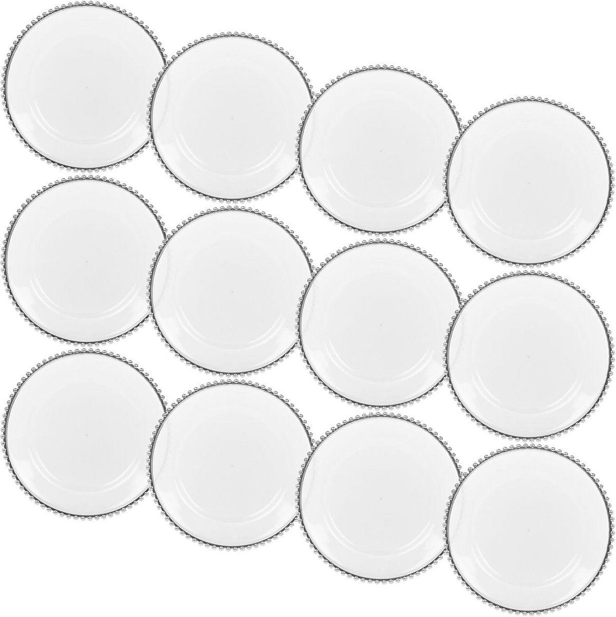 Set van 12 Ronde Serveerborden Acryl Charger Plates met Zilveren Rand