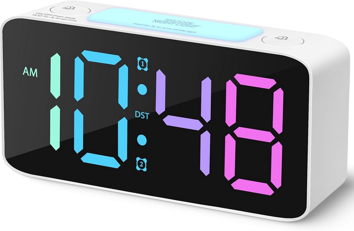 Extra Luide Digitale Wekker met 7 Kleuren Nachtlampje en USB Oplader