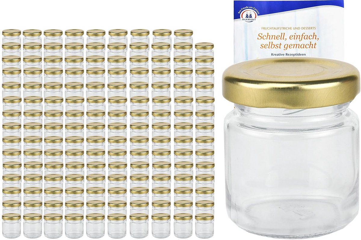 Set van 200 Ronde Glazen Potjes 53 ml met Gouden Deksel