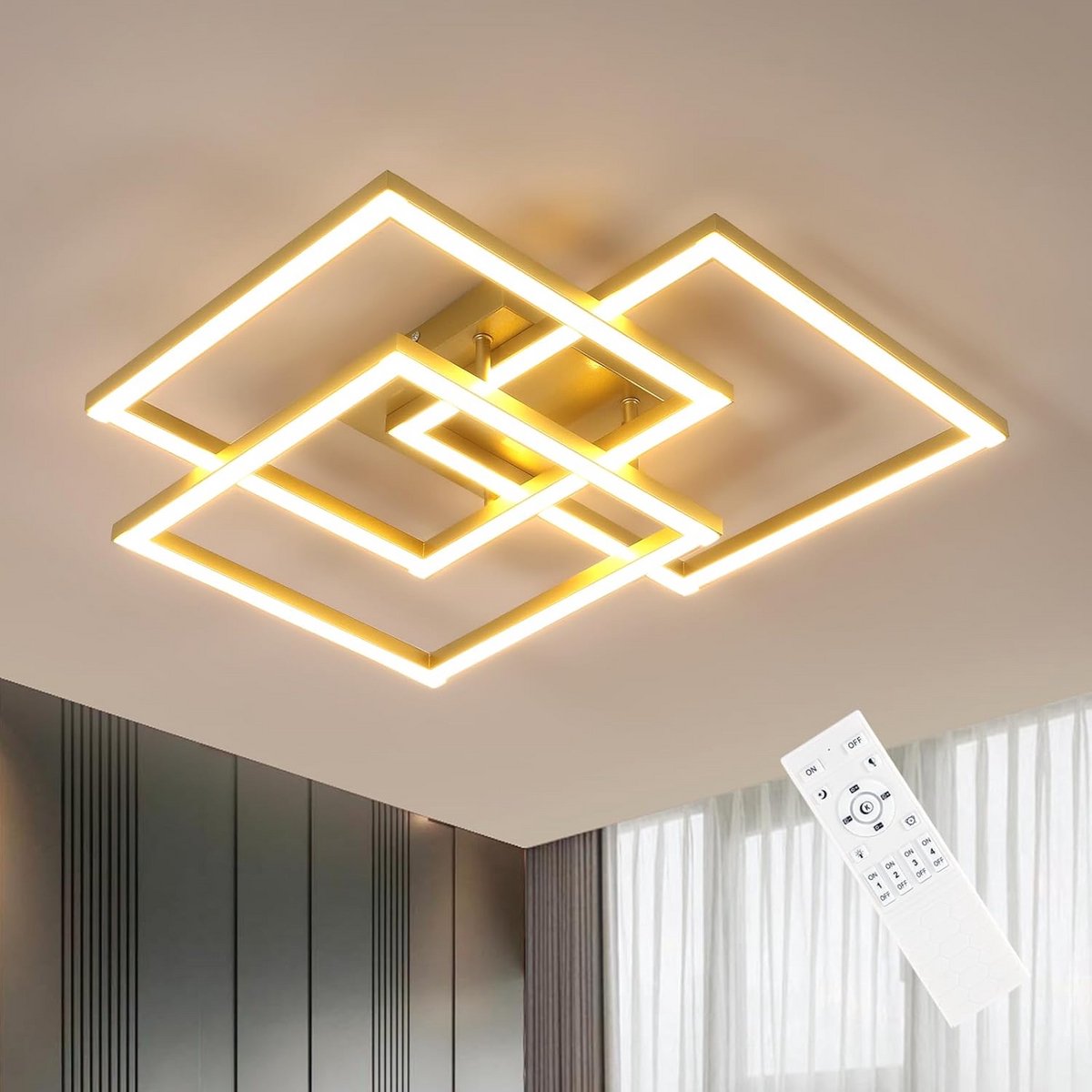 Moderne LED Plafondlamp Dimbare Vierkante Goud 40W - Fixture voor Woonkamer en Slaapkamer