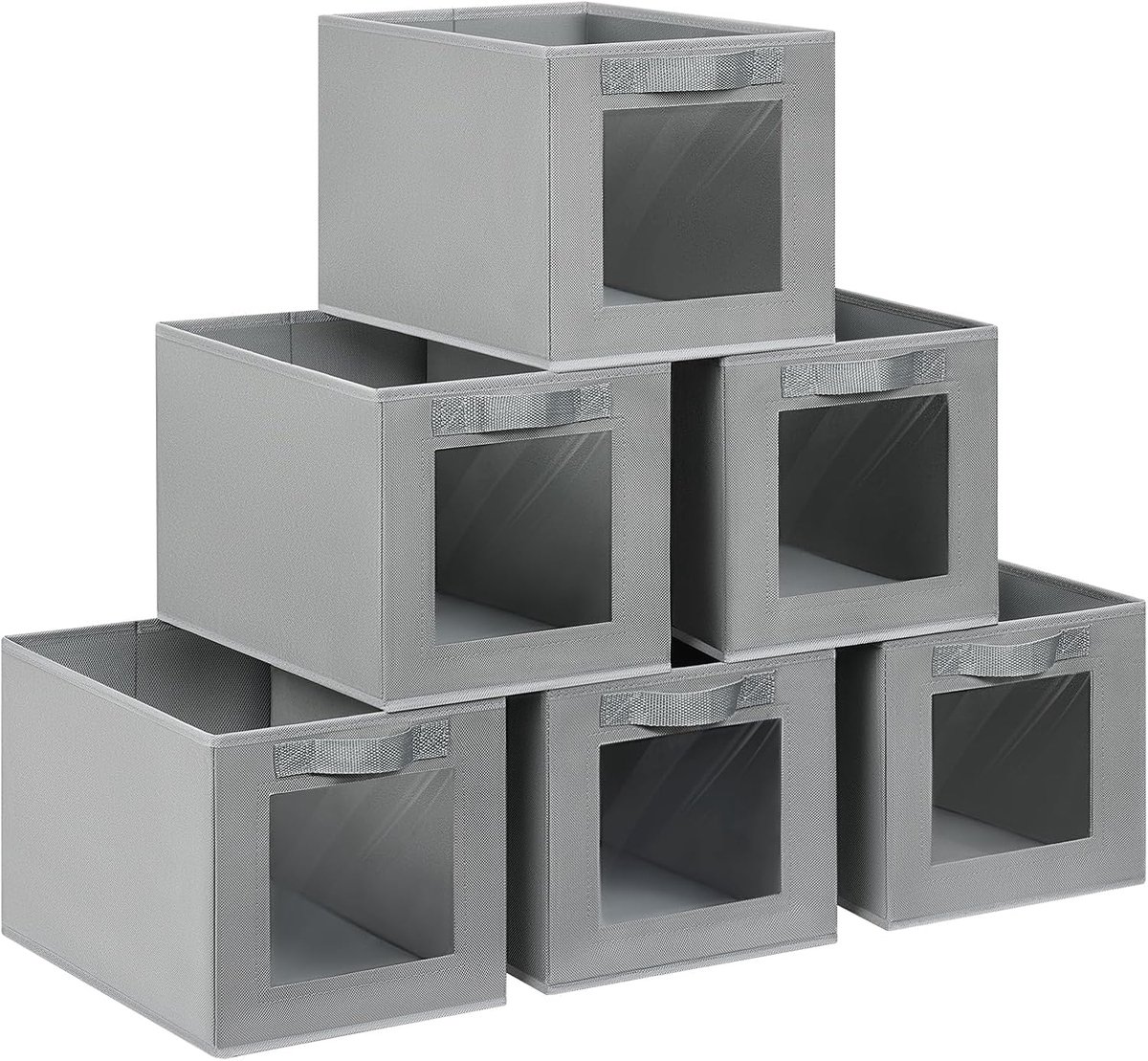 Famanu – Set van 6 stoffen opbergdozen met transparant venster en handvat