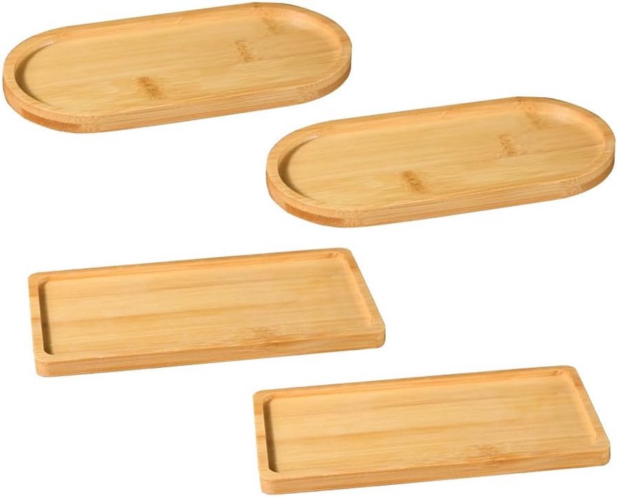 Set van 4 Bamboe Dienbladen - Serveerplankjes en Onderzetters voor Keuken en Brood