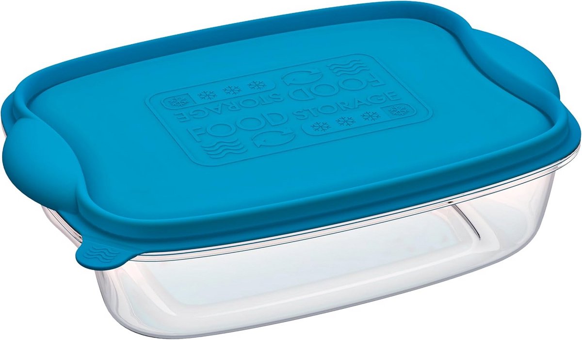 Rechthoekige Bewaardoos 1.5 Liter met Deksel - Transparant en Blauw