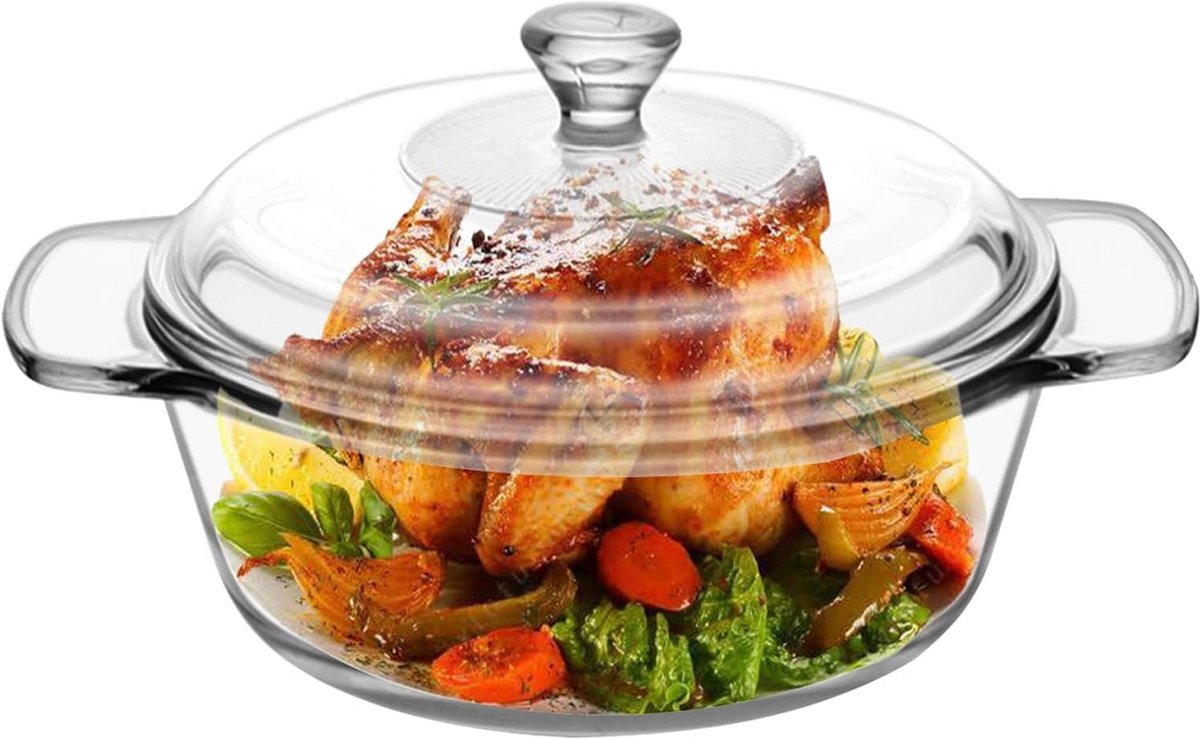 Ronde Glazen Braadpan met Deksel - Ovenbestendig Borosilicaatglas - 1,7 Liter