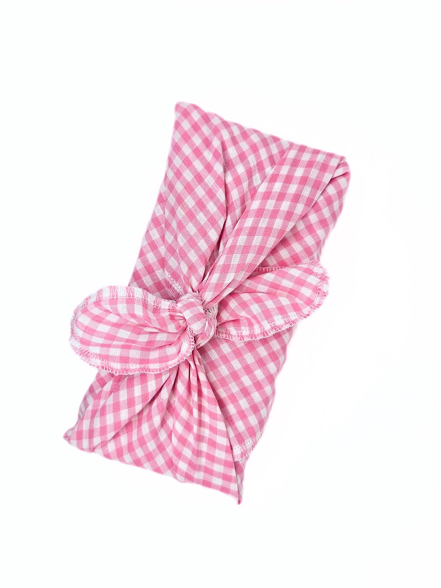 Giftwrappies Furoshiki - inpakstof – set van 2 stuks - ruit roze/wit - herbruikbare cadeauverpakking - 30x30 en 50x50 cm - duurzaam - alternatief voor cadeaupapier