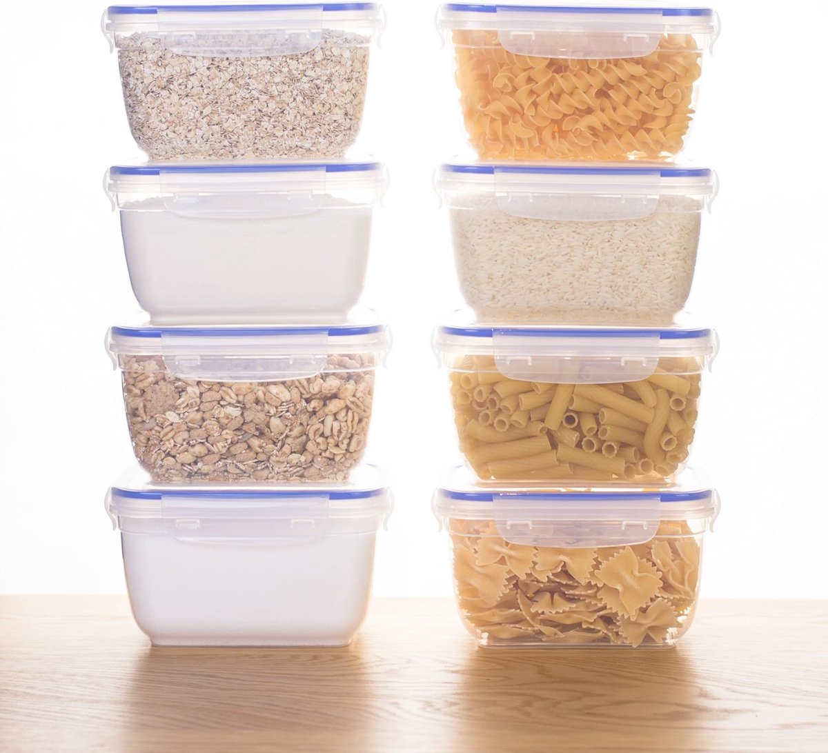 Candala plastic Luchtdichte Voedselopslagcontainer set, 8x meal prep containers met deksels, rechthoekig, stapelbaar, breukvast, magnetron- en vaatwasmachinebestendig
