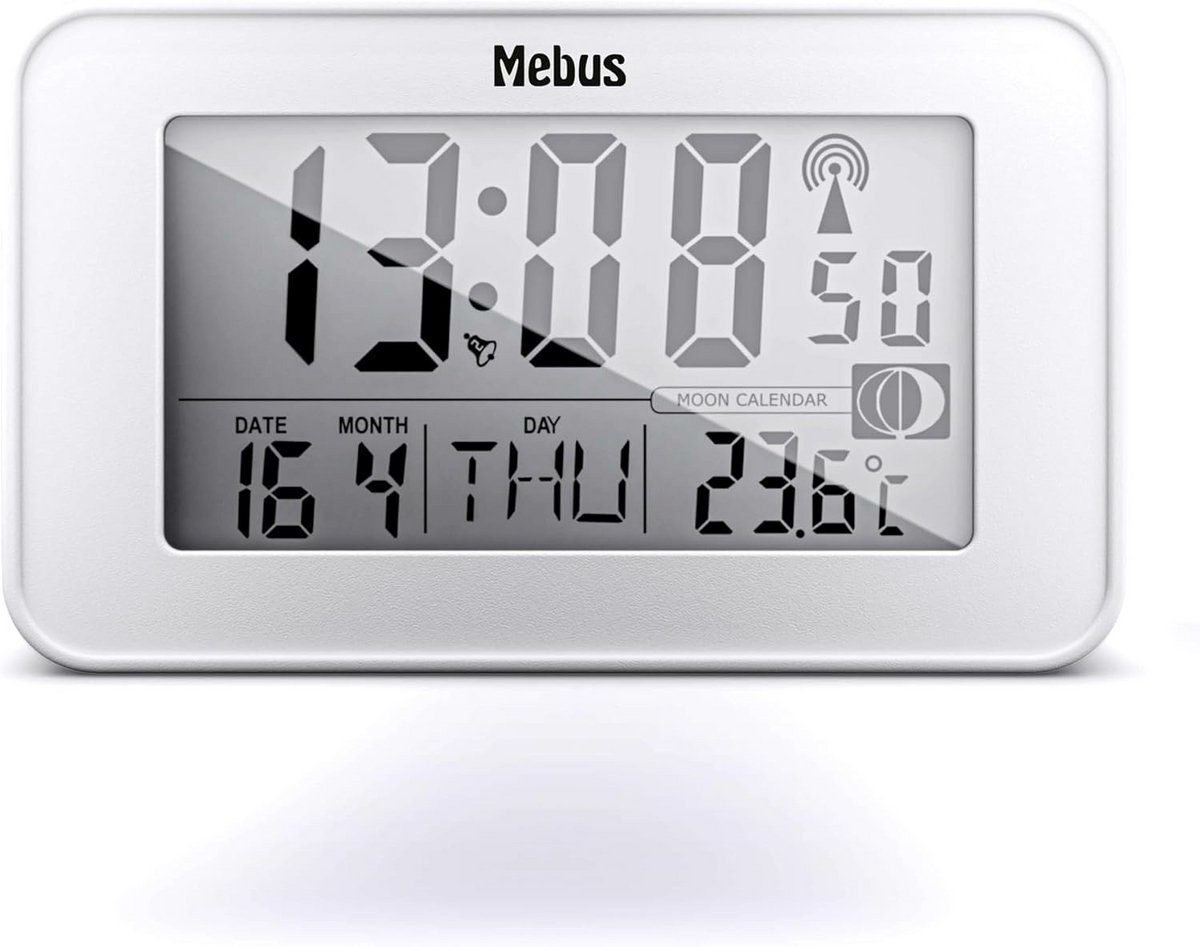 Digitale Wekker met Mondkalender, Temperatuur en Lichtfunctie - Wit