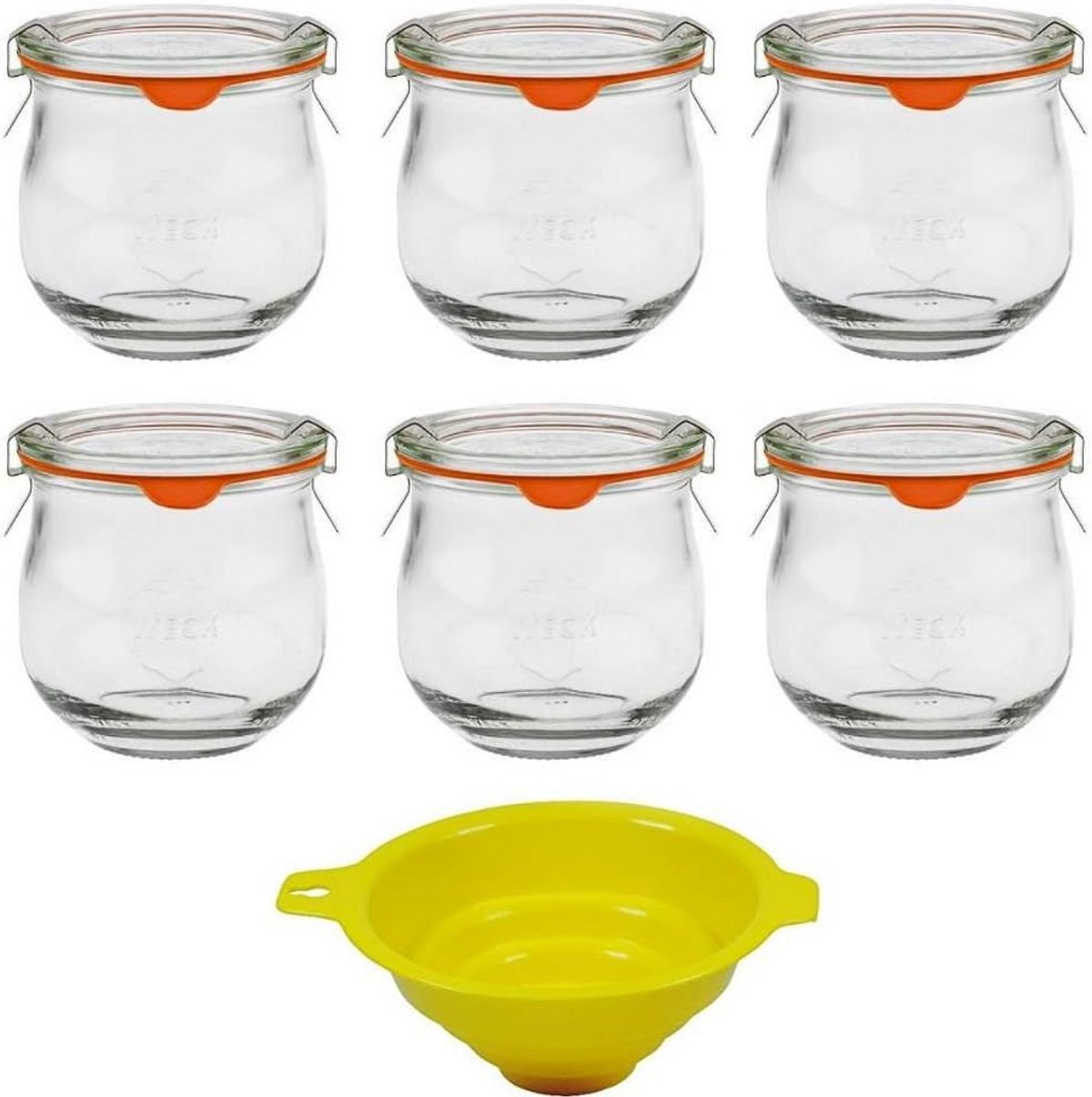 Set van 6 Glazen Weckpotten 370 ml Tulp Model - Inclusief Sluitclips en Trechter