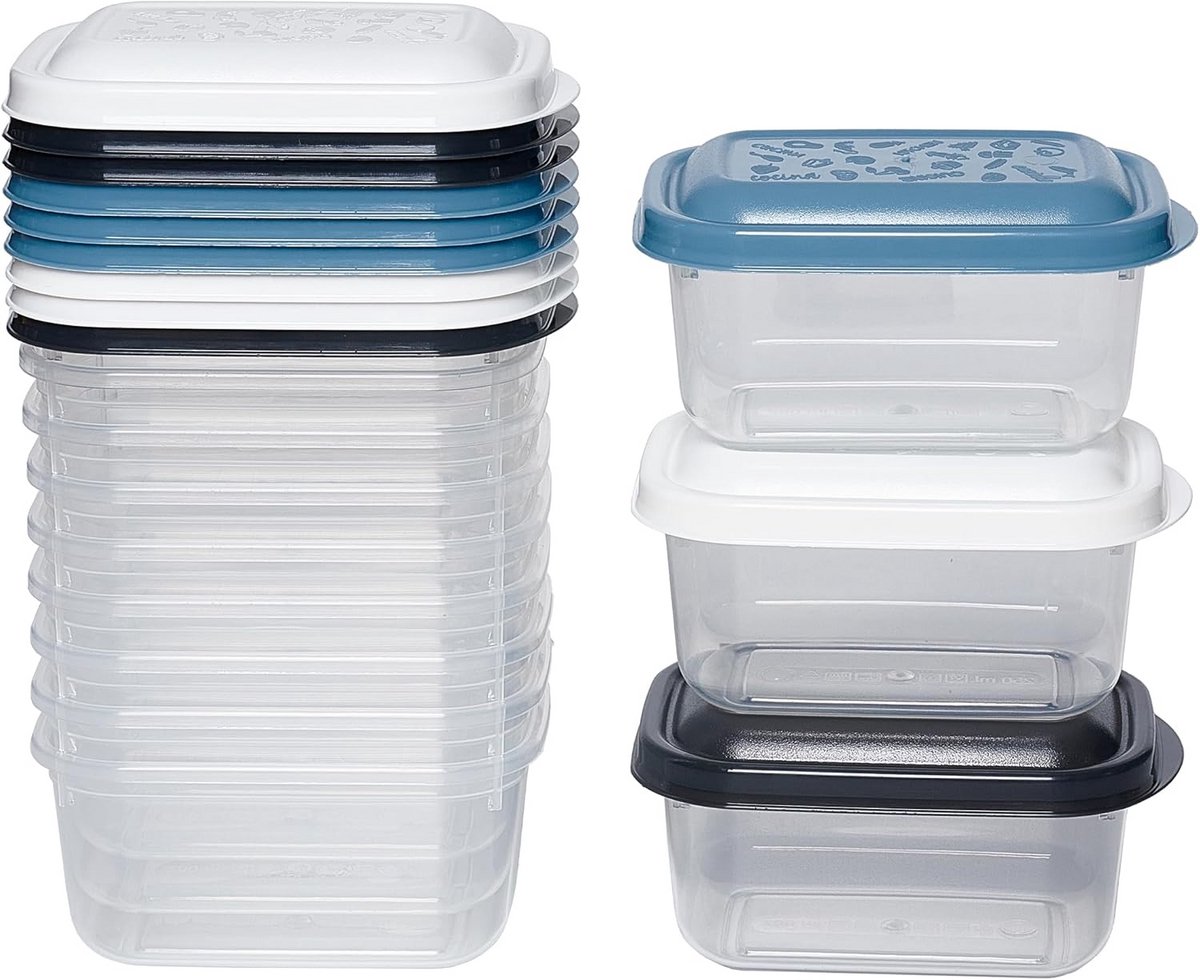 Set van 12 Rechthoekige Vriesdozen met Deksel, 0,25L, Ideaal voor Maaltijdvoorbereiding