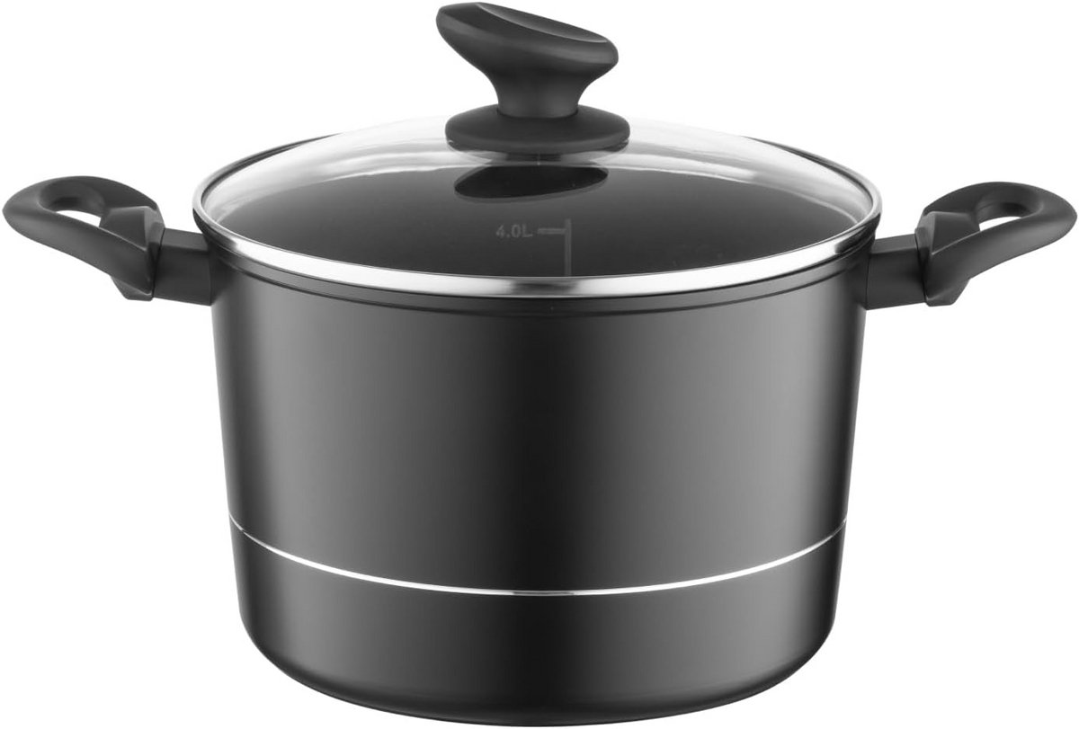 Grote Aluminium Kookpan (5L) met Glazen Deksel en Maataanduiding