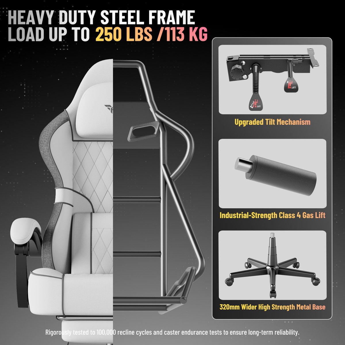 Soontrans Wit-Gaming Stoel met Inklapbare Voetensteun, - afbeelding 3