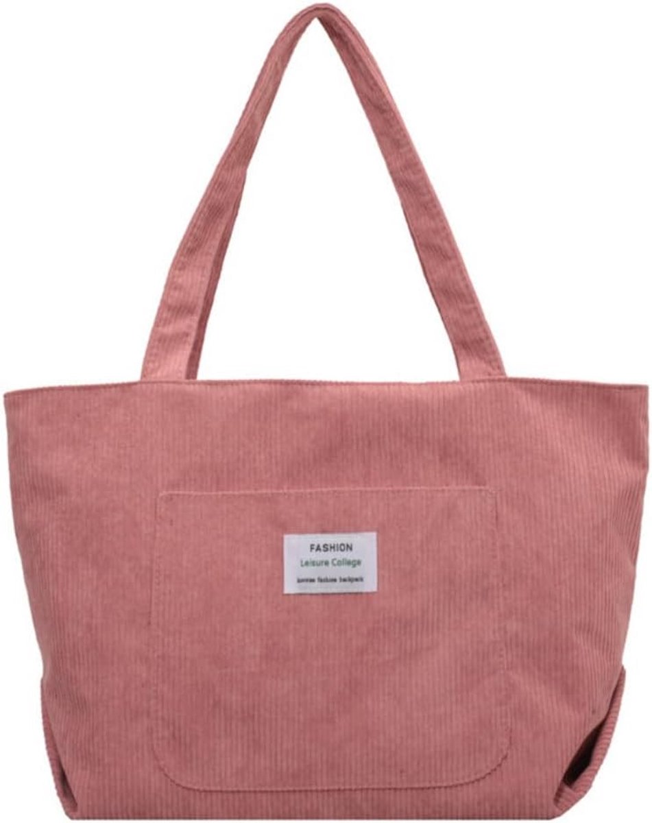 Grote Corduroy Schoudertas Dames - Ruime Tote Bag voor Werk en School