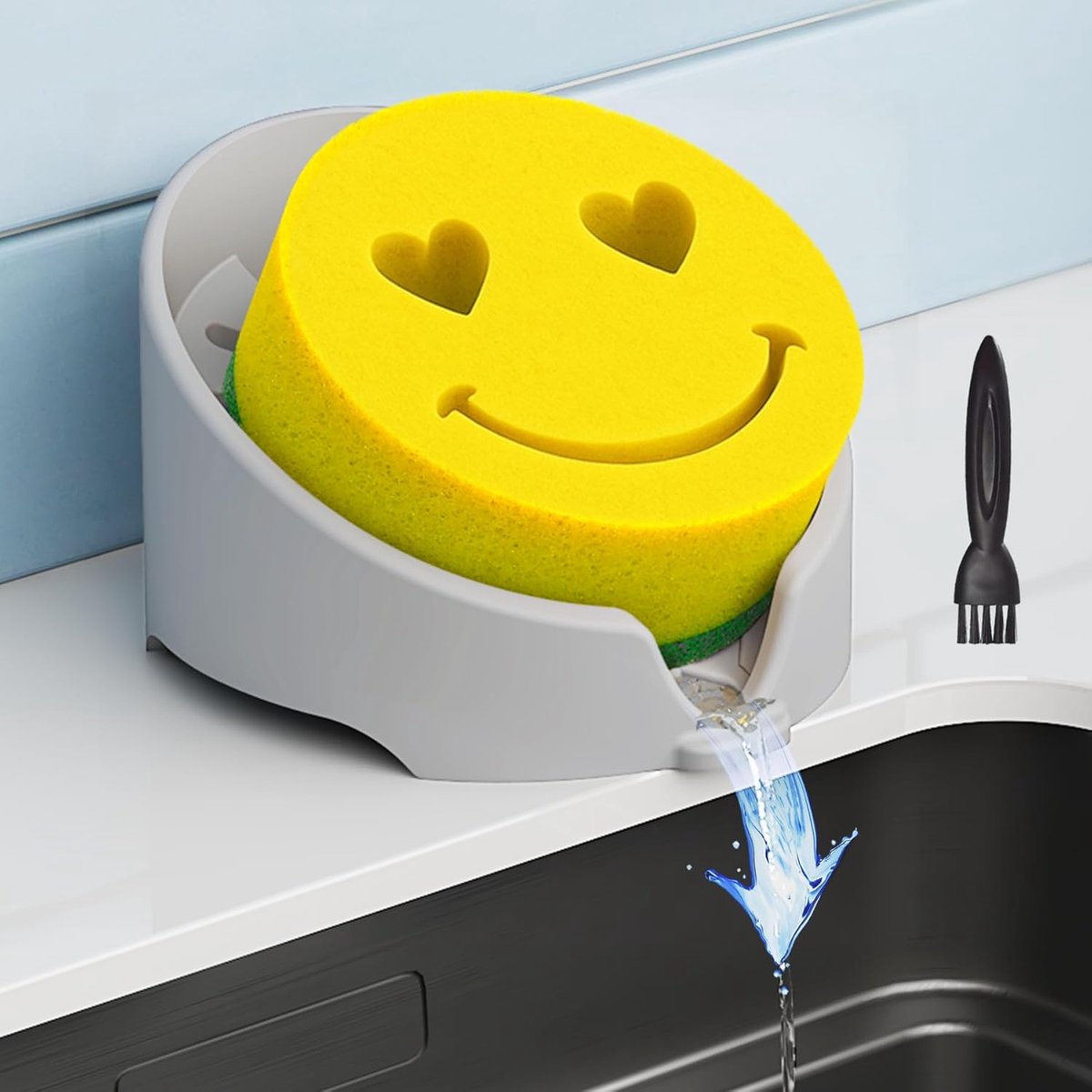 Famanu – Siliconen sponshouder voor keuken en badkamer, verhoogd ontwerp met waterafvoer, vaatwasmachinebestendig