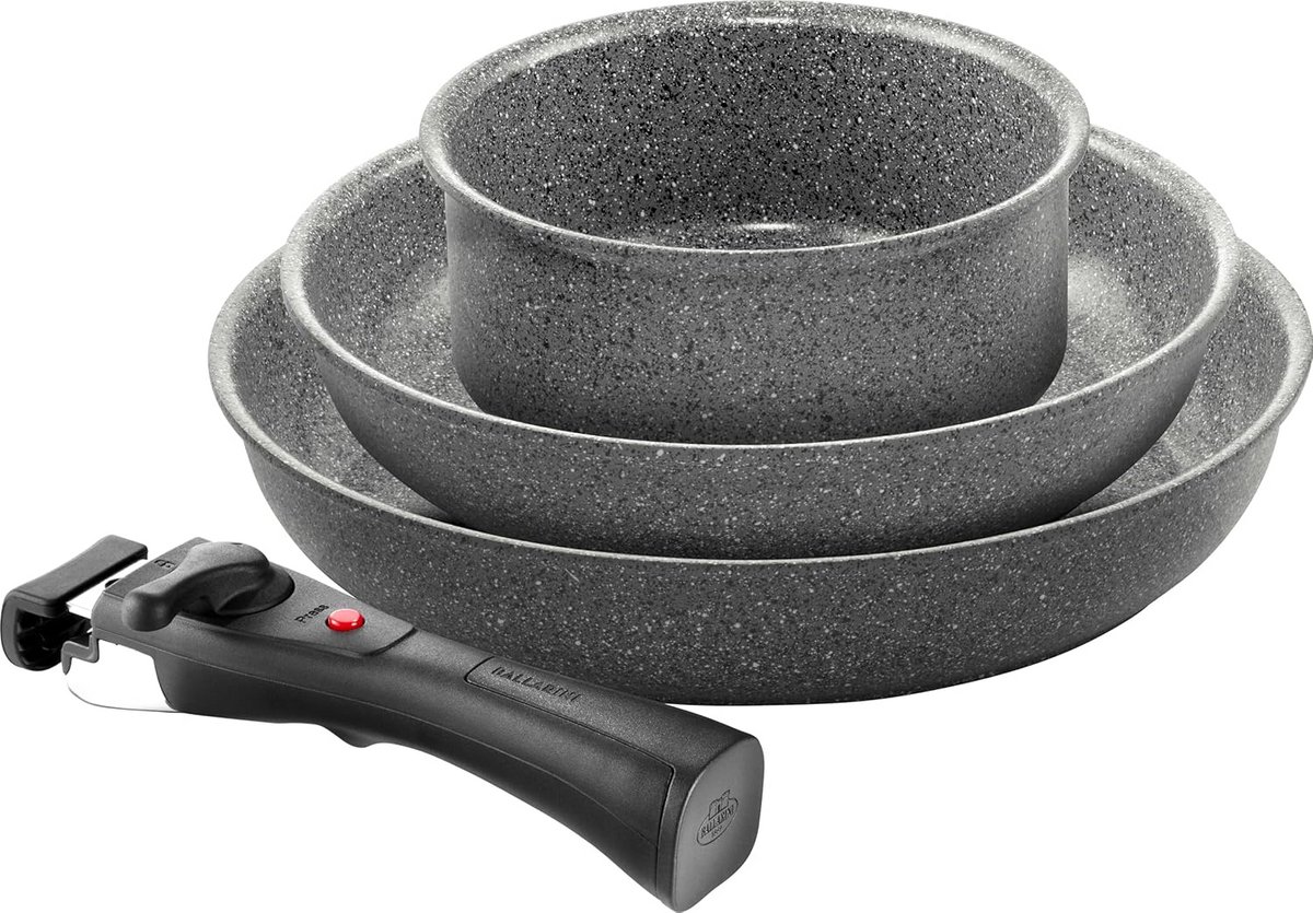 Pannenset met Steelpanen - Keramische Coating & Inductie Geschikt - Afneembare Handgreep