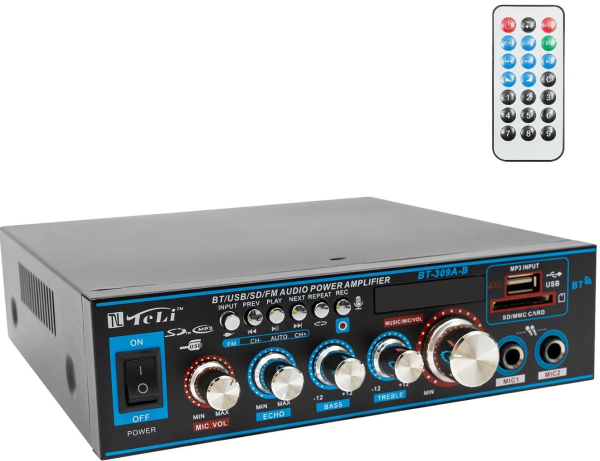Stereo HiFi Versterker Mini Audio Receiver met USB, SD-kaart & Bluetooth - 2 Kanalen