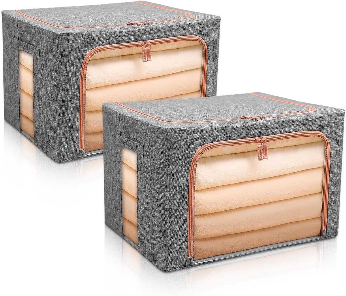 Famanu – Set van 6 grote Oxford opbergdozen 66L met transparant venster en handgrepen