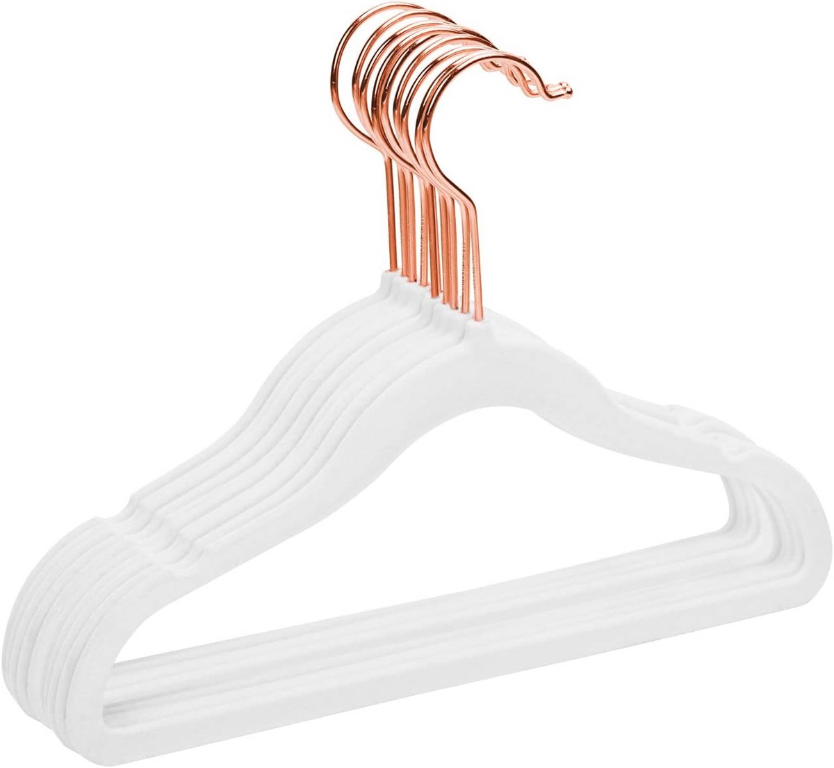 50x Kinder Fluweel Kleerhangers Wit - Slim & Antislip met Roségoud Haken