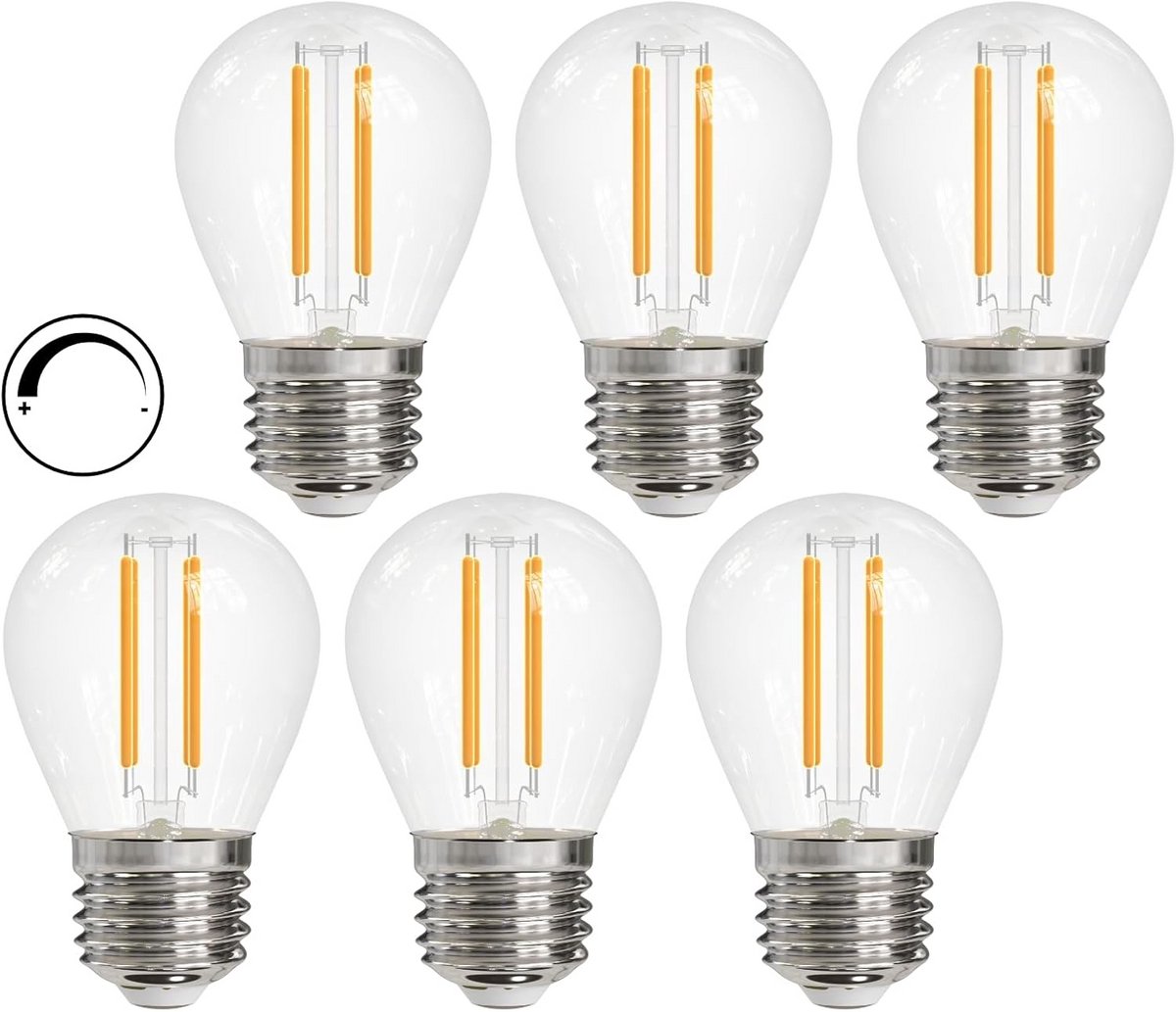 6x Dimbaar E27 LED Lampen, Warm Wit 2700K, Vintage G45 Globe, 40W Equivalent