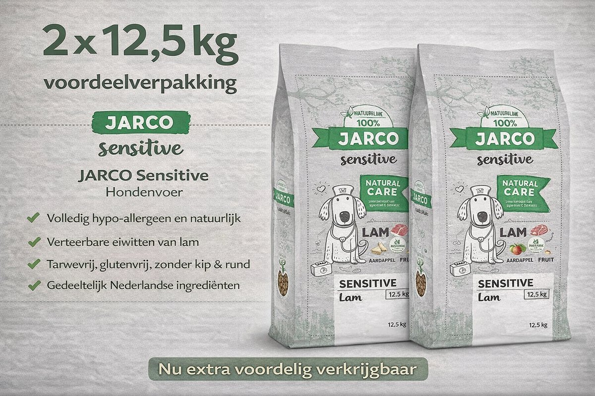 Jarco Dog Sensitive Natural Care Lam - Hondenvoer - 2x 12.5 kg Voordeelverpakking