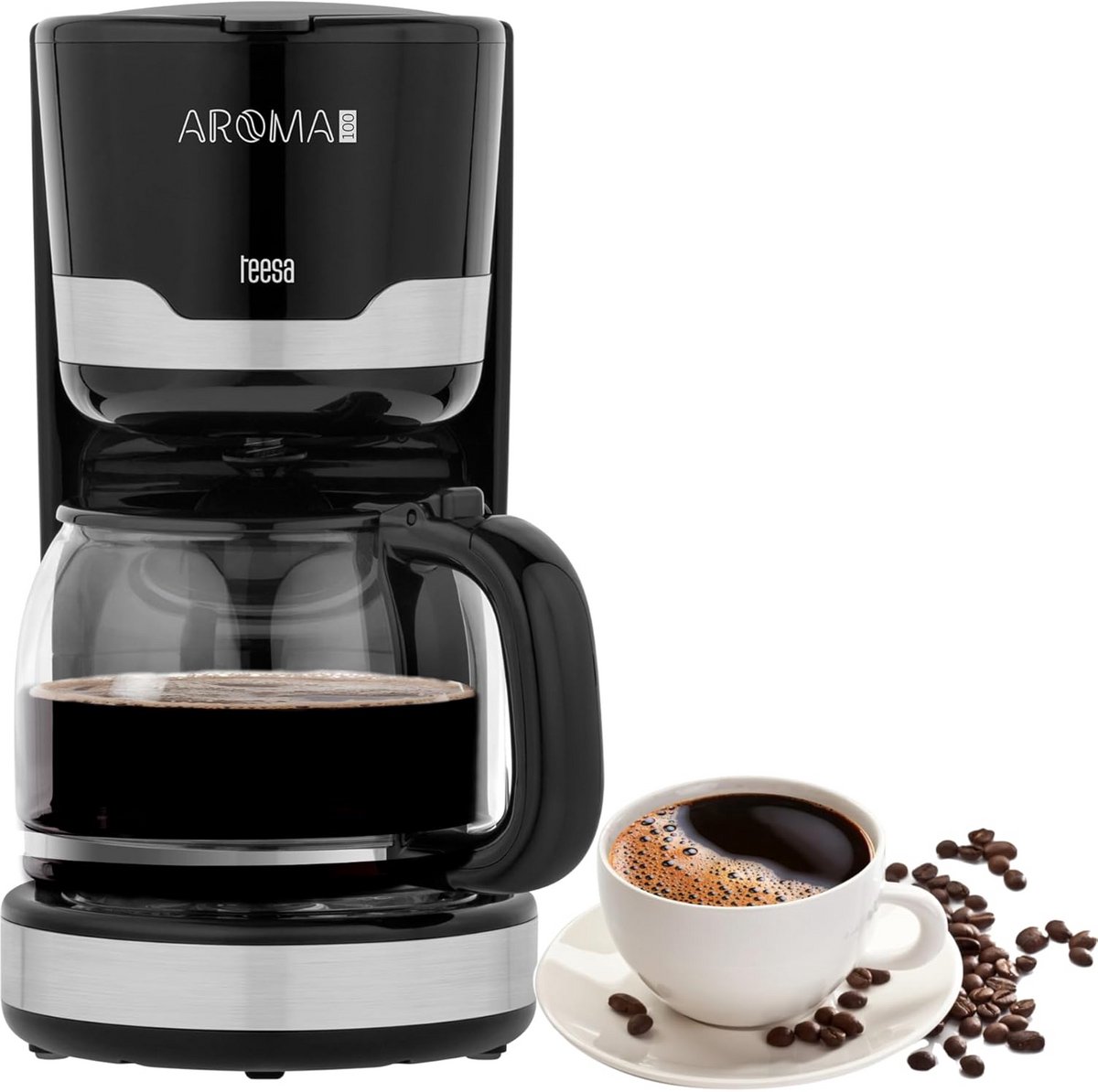 Filterkoffiezetapparaat met Glazen Kan 1.5L Druppelstop Zwart