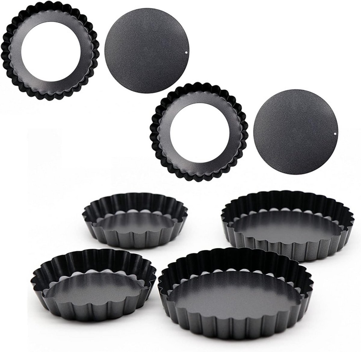 6 delige Mini Springvormen met Losse Bodem - Ø8cm Antiaanbak Quichevormpjes