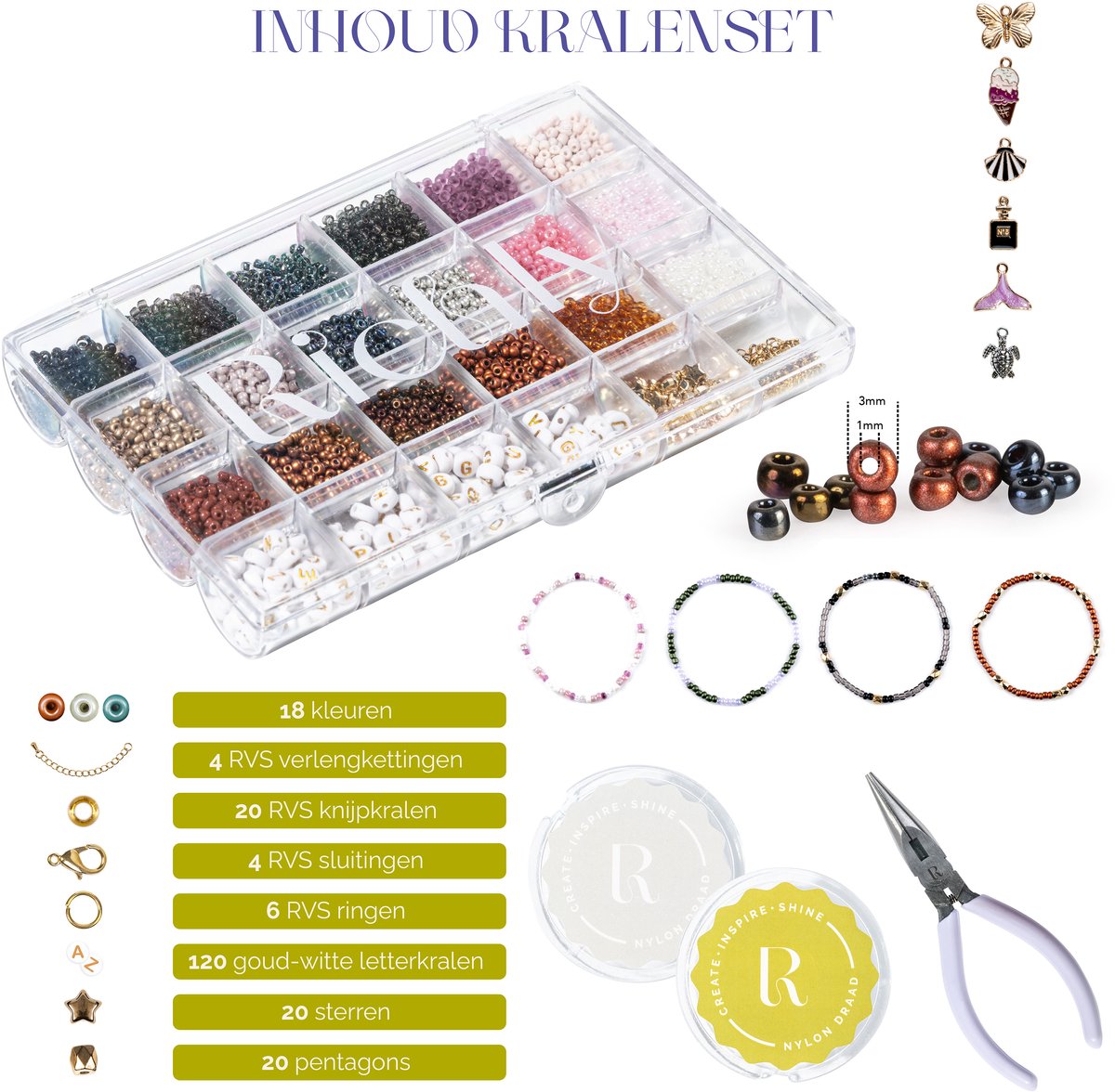 Richly® Kralen set Luxe - gratis E-BOOK & Instructieboekje - Complete set & Premium verpakking - 4500+ kralen - 6 Bedels & Gouden RVS-accessoires - Armbandjes maken meisjes - Sieraden Maken - Goud & Herfstkleuren - Letterkralen - Kralenketting — afbeelding 7