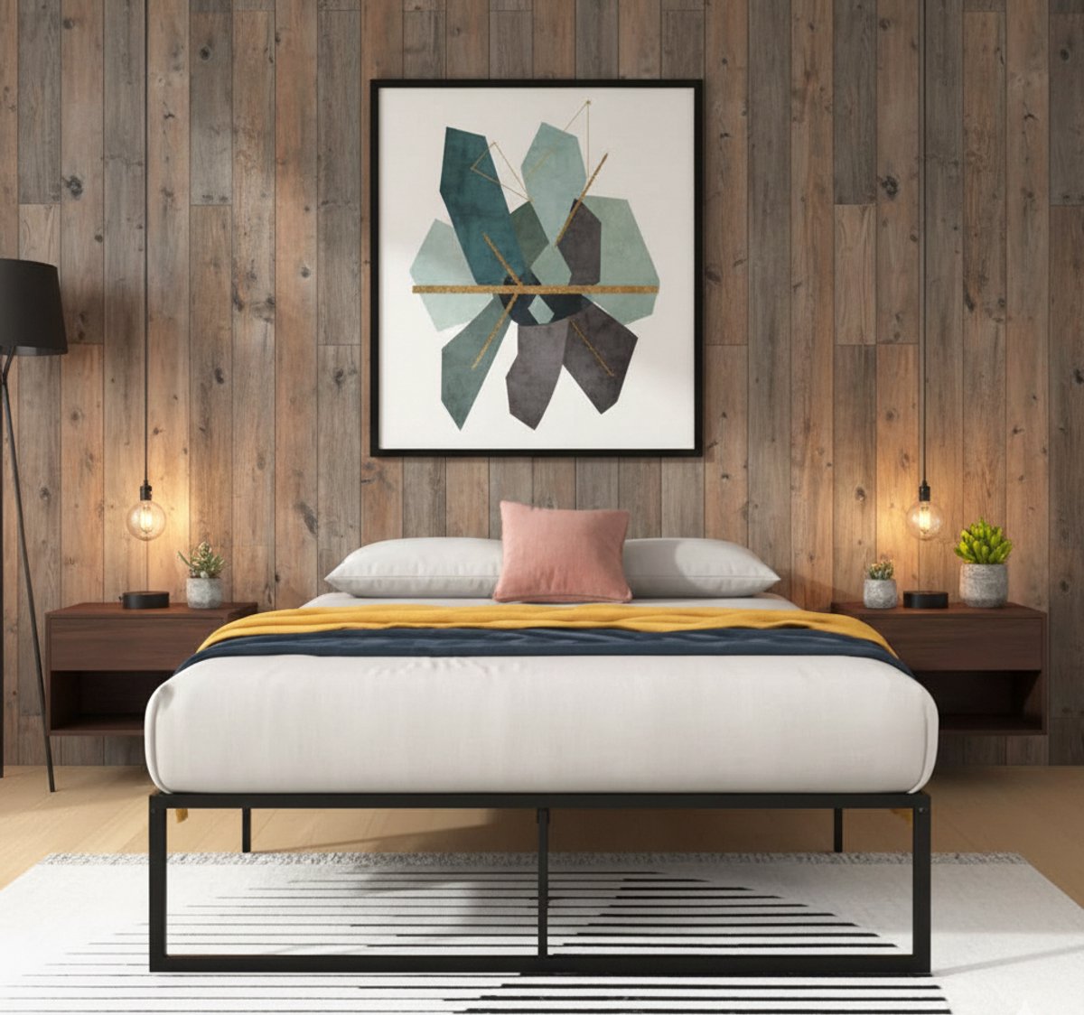 Metalen Bedframe 140x200 met 36cm Hoogte & Grote Opbergruimte – Stevig Platform Bed, Modern Minimalistisch – Inclusief Lattenbodem – Zwart – House&Garden