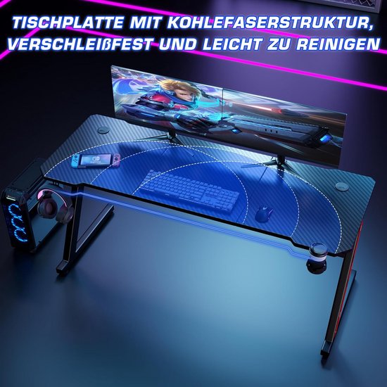 Grote Z-Frame Gamingtafel 160x60 cm met Bekerhouder en Hoofdtelefoonhaak — afbeelding 4