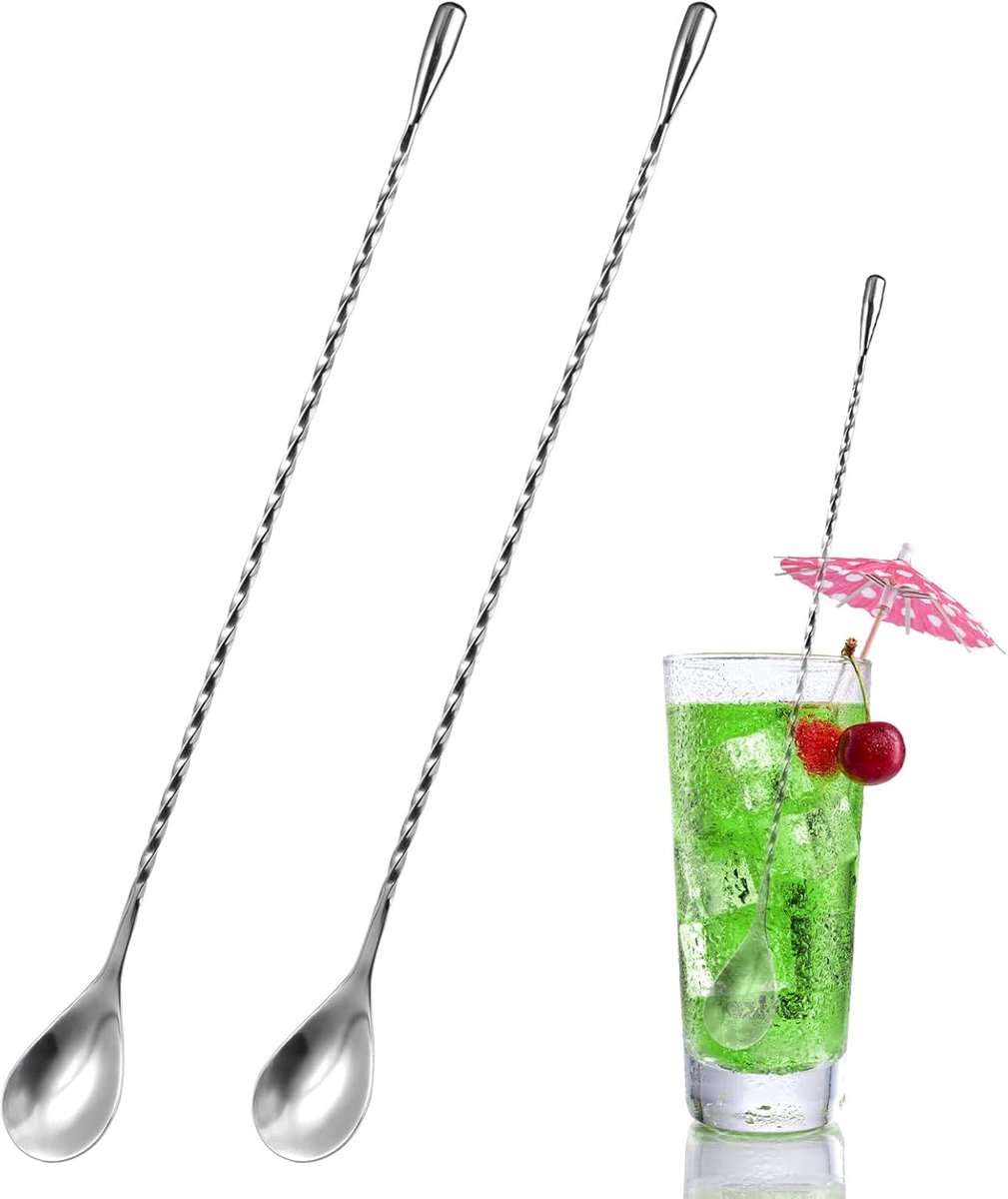 2-delige Cocktail Roerlepels met Lange Steel van RVS voor Mixdrankjes