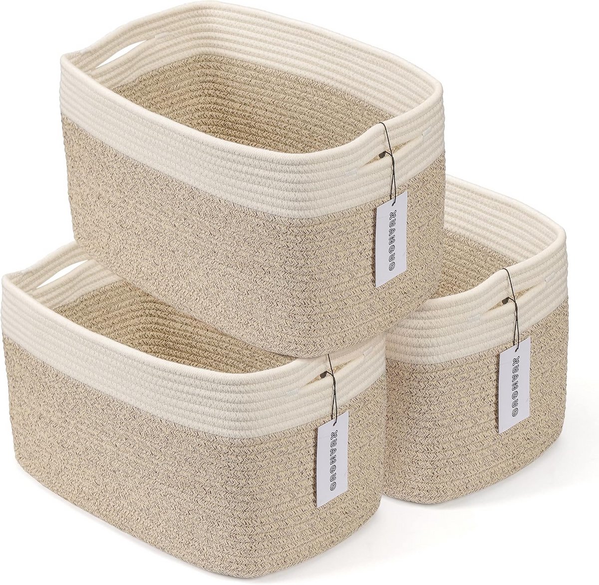 Set van 3 Rechthoekige Manden van Katoen Touw - Decoratieve Opbergmanden voor Planken en Kast