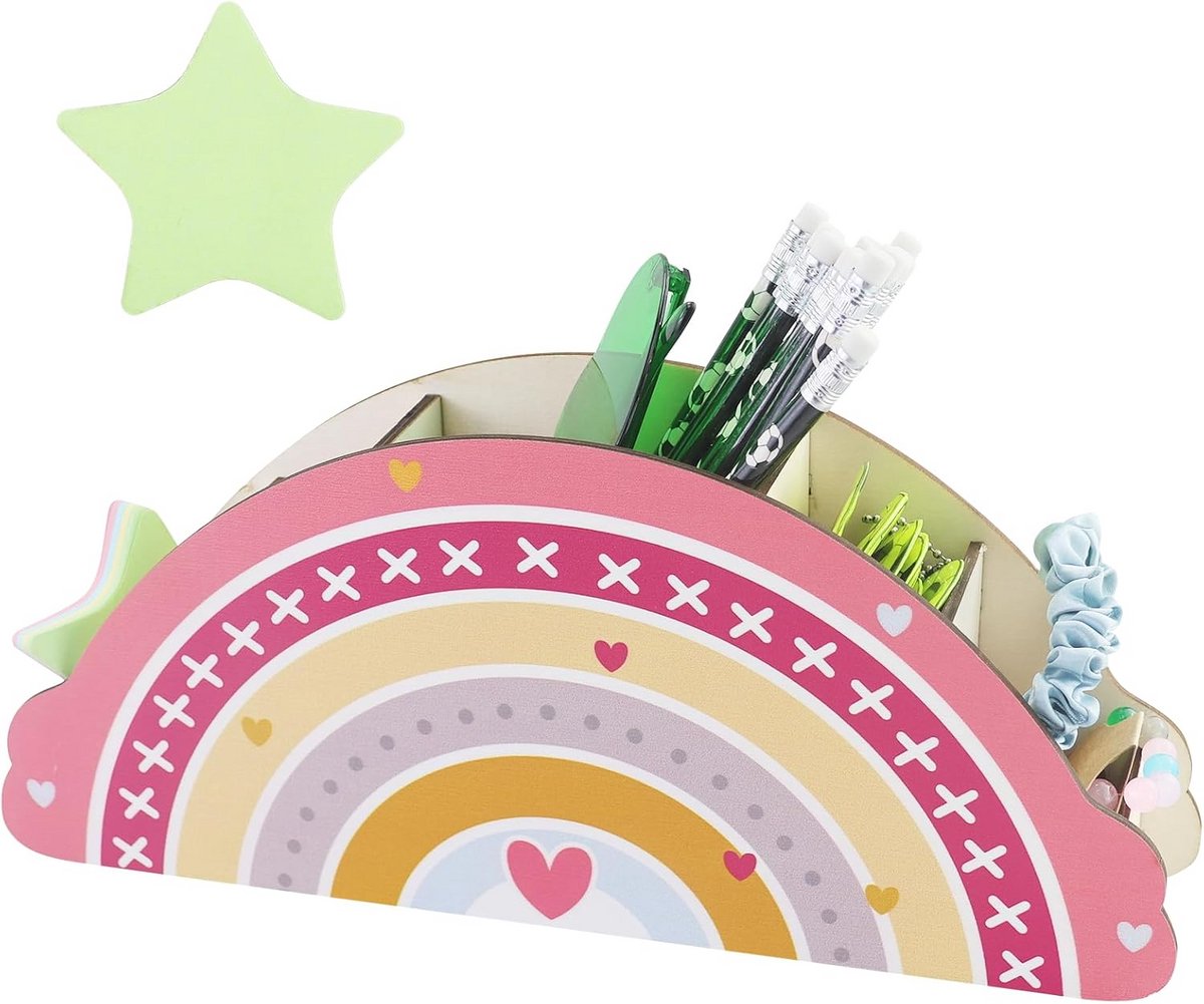 Houten Bureau Organizer Regenboog voor Kinderen - Pennenbak en Opbergsysteem