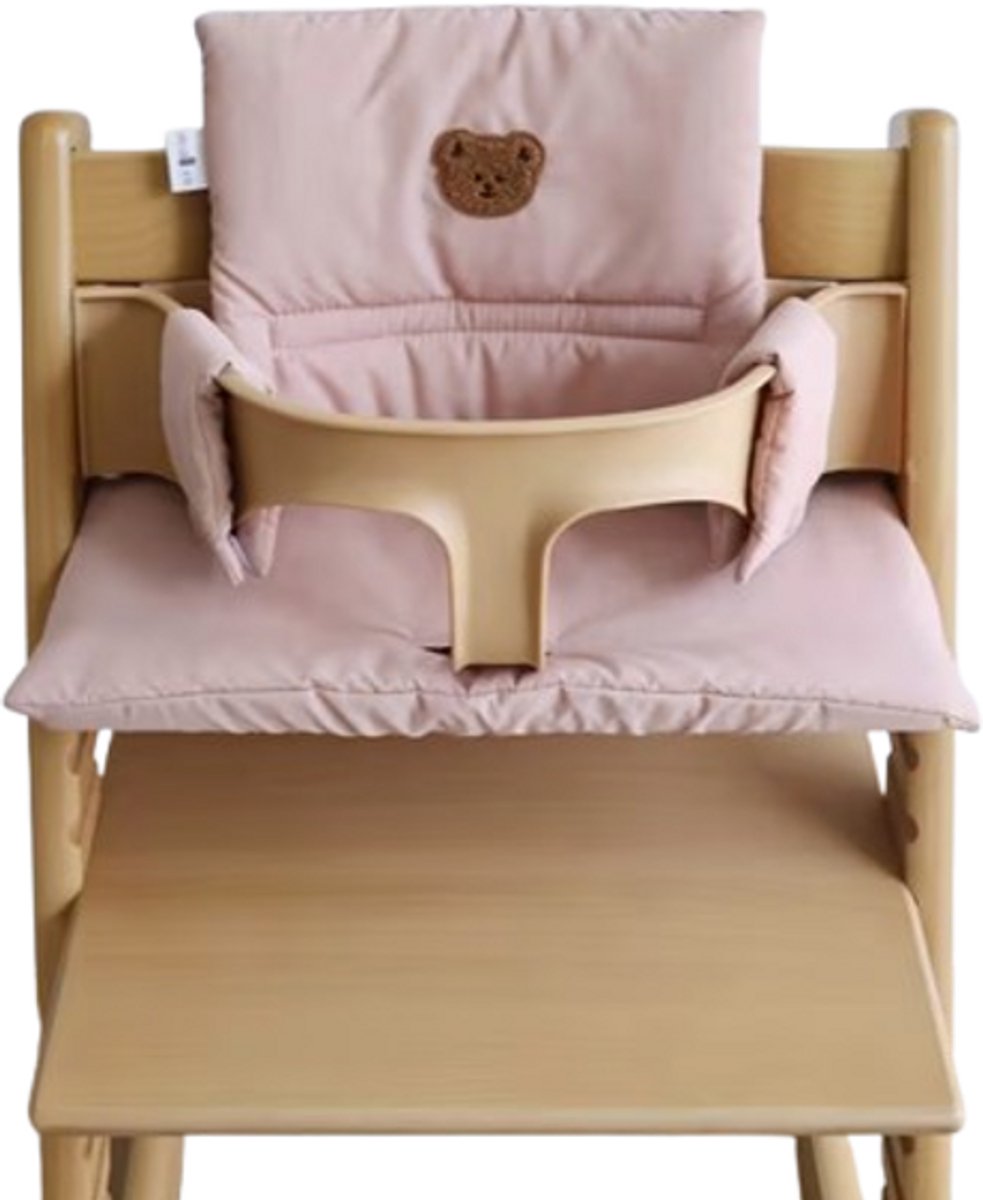 Stoelverkleiner beer roze - kussenset beer roze - stoelverkleiner voor stokke tripp trapp - kinderstoel verkleiner - stoel kussen