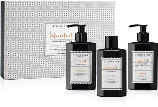 Atelier Rebul Istanbul Coffret cadeau avec savon pour les mains, gel douche et lotion pour les mains et le corps