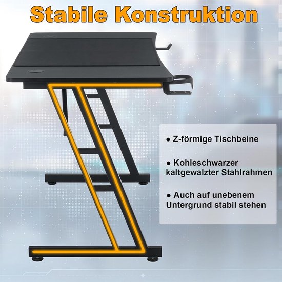 Gamingtafel 160 cm - Koolstofvezel Tafelblad - Ergonomisch Bureau - Zwart van Merkloos — afbeelding 5