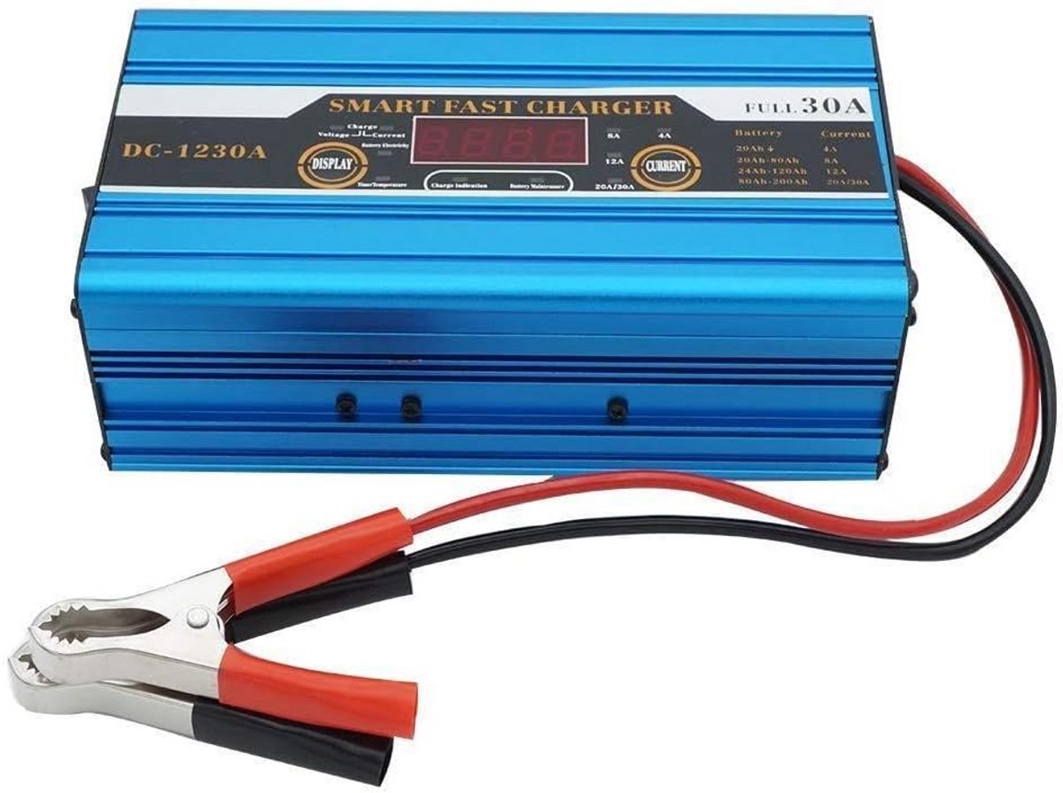 Slimme 12V Acculader met LCD Display voor Auto, Caravan, Camper en Motor