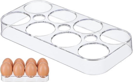 Eierhouder - Eierrekje - 17,5 x 8,5 cm - Eierdoos - Bureau-eierhouder - Geschikt voor 8 eieren - Koelkastorganizer - Geschikt voor bureaus, koelkasten en keukens (transparant)