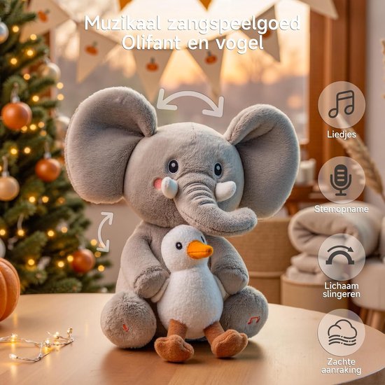 Sander Shop Sprekende zingende olifanten en kuikens speelgoed voor kinderen, interactieve kopie pluche dier met 6 liedjes en beweegbaar hoofd, sprekende laboratoriumspreekspeelgoed vanaf 3, 4, 5, 6 van Sander Shop — afbeelding 2