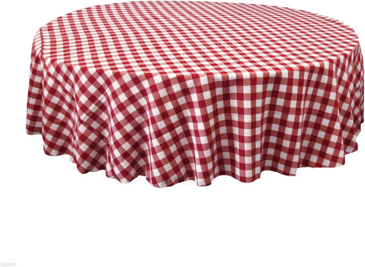 Rond Geruit Tafelkleed Oranje Wit Polyester 183 cm - Machinewasbaar en Duurzaam