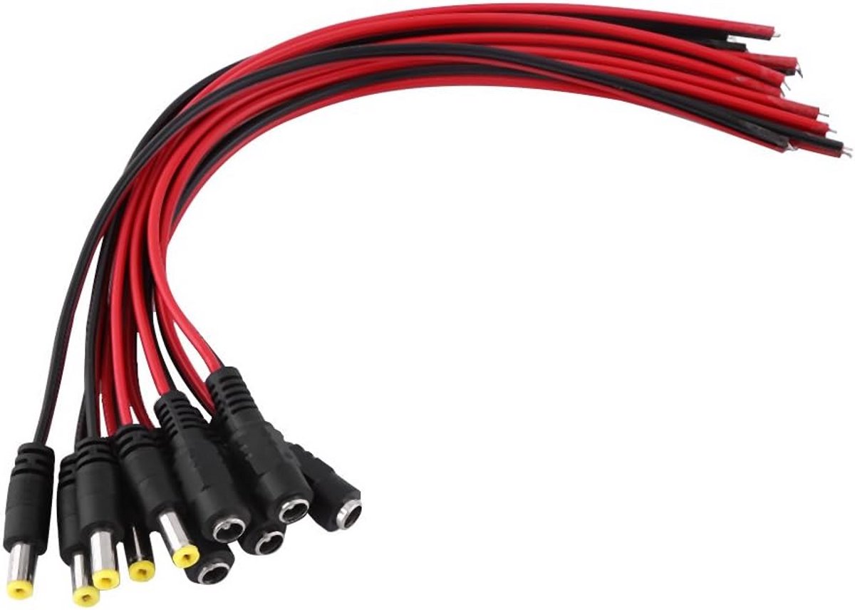 10 Paar DC Stroom Pigtail Kabel - 2.1mm x 5.5mm Male & Female Connector Zonder Merk