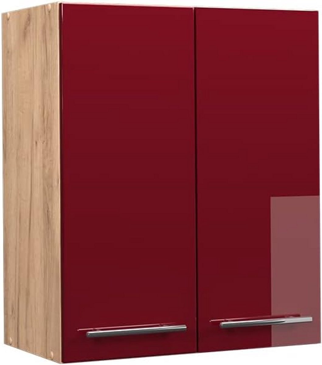 Wandkast Keuken 60 cm Bordeaux Hoogglans en Eiken Nostalgie