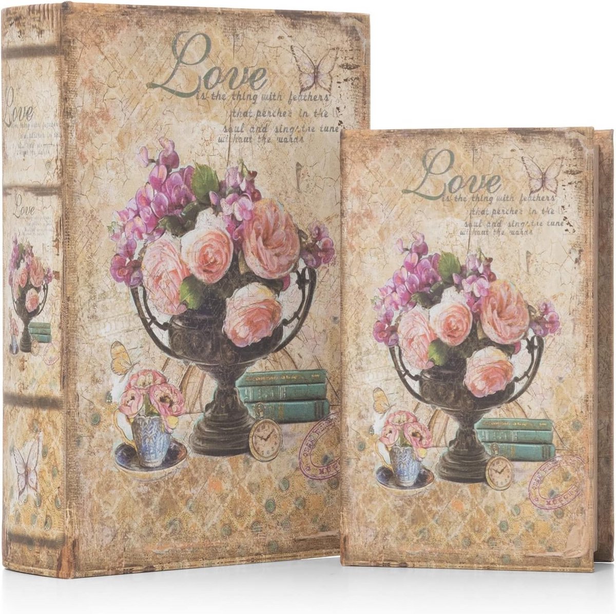 Set van 2 Boekenkluis Decoratie: Bloemen Rozen in Vaas - Verborgen Geldverstopplaats