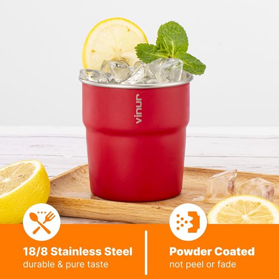RVS Drinkbekers Set van 4 - Stapelbare Metalen Beker voor Reizen, Camping en Buitenactiviteiten - 8 oz — afbeelding 4