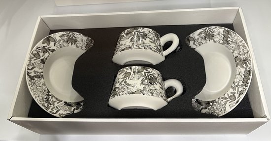 Mokka kopjes met schotels set 6 Josien Broeren | Porselein servies met