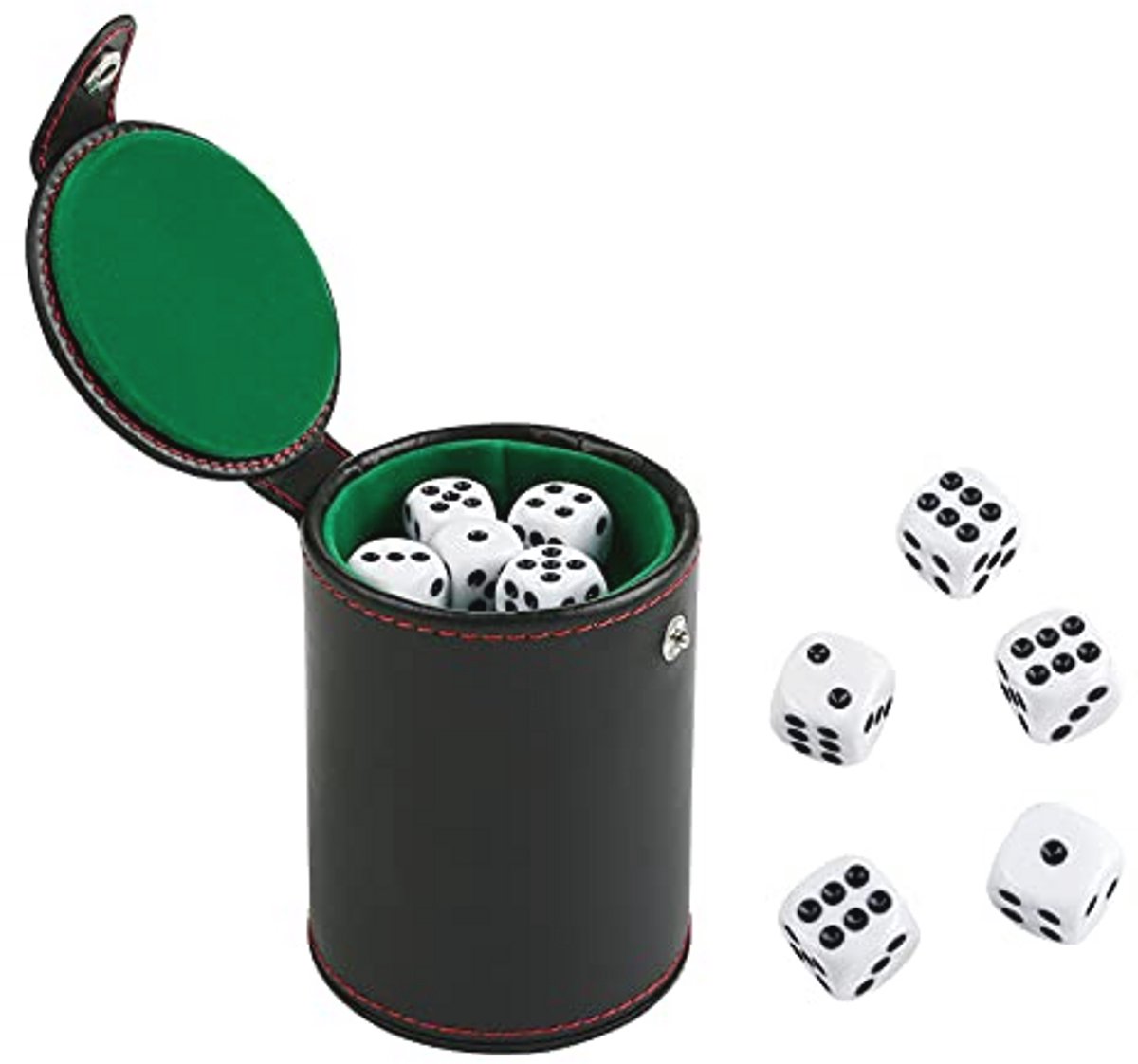 Kwaliteits dobbelbeker met 10 dobbelstenen set voor spelletjes - zwart