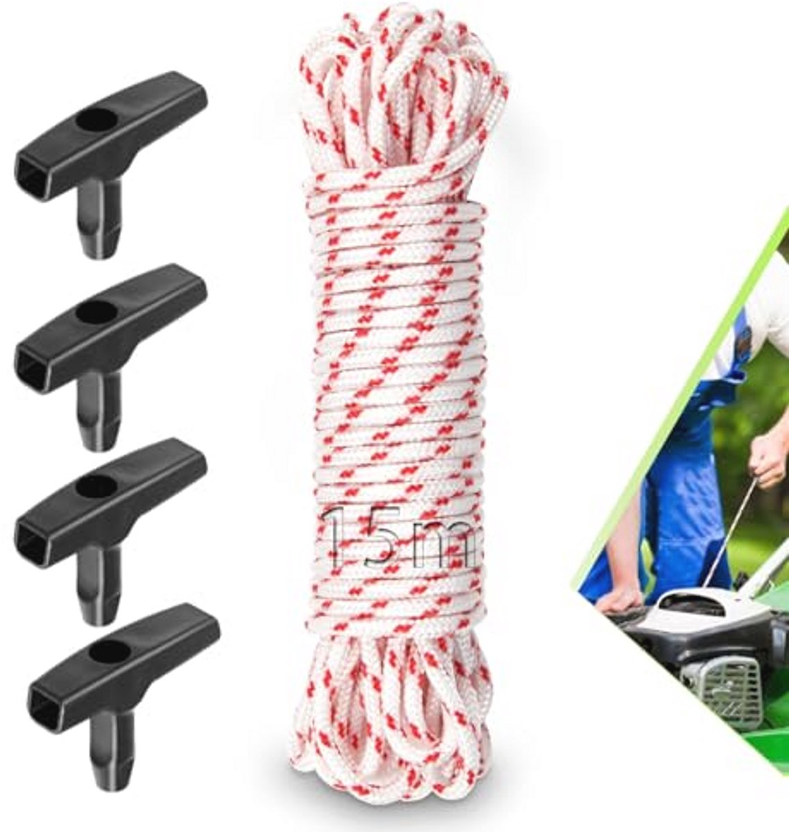 Trekkoord voor grasmaaier 15 m - Universele 4 mm Trekkabel voor Benzine Grasmaaier