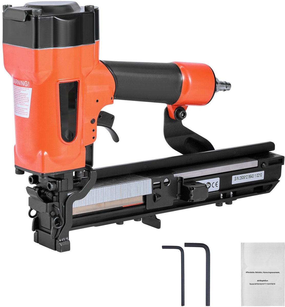 Pneumatische tacker - Breedkroon nietpistool - Kroonbreedte 26,4 mm - Nietlengte 16-38 mm - 70-120 PSI (4,8-8,3 bar) - Twee schietstanden - Voor dak/gevel/hek/ondervloer