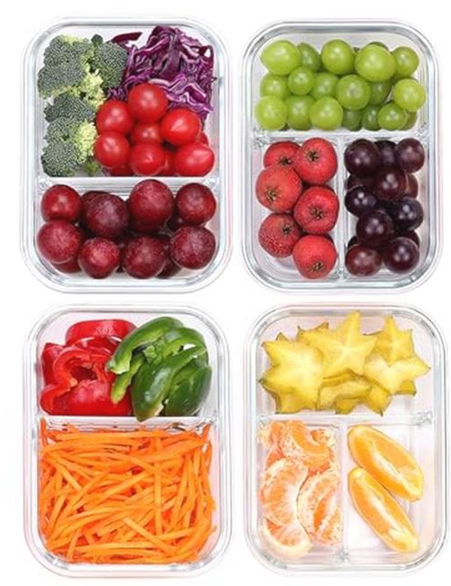 Glazen Maalprep Dozen met Deksel - 4 Stuks, Luchtdicht en Ovenbestendig (1040 ml)