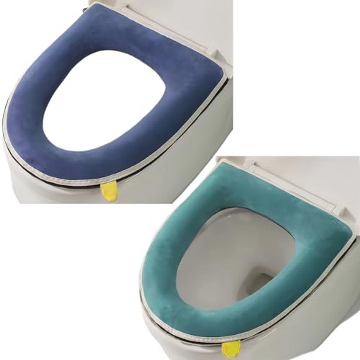 Wuyue Hua 2 Pcs Thicken Bathroom Soft Toilet Seat Cover Pad with Handle Toilet Lid Cover Cushion Soft Thicken Washable Fits Oval Toilet Seats (Green + Grey)