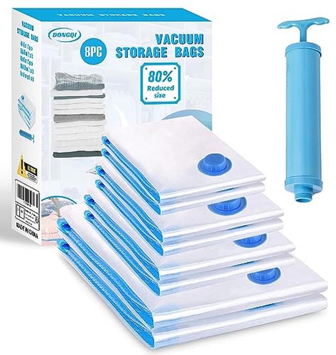 Vacuümzakken voor Kleding en Dekbedden - Set van 8 in 4 Maten met Handpomp